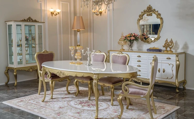 Casa Padrino Luxus Barock Möbel Set Sideboard mit Spiegel Weiß / Gold - Prunkvoller Massivholz Schrank mit elegantem Wandspiegel - Möbel im Barockstil