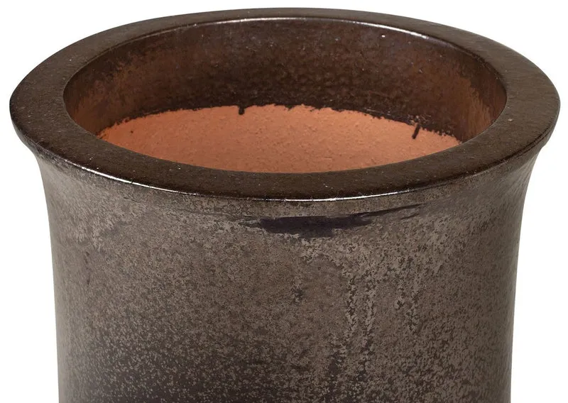 Casa Padrino Jugendstil Blumentopf Schwarz / Bronze Ø 46 x H. 60 cm - Handgefertigter runder Terracotta Pflanzentopf - Garten & Terrassen Deko Accessoires