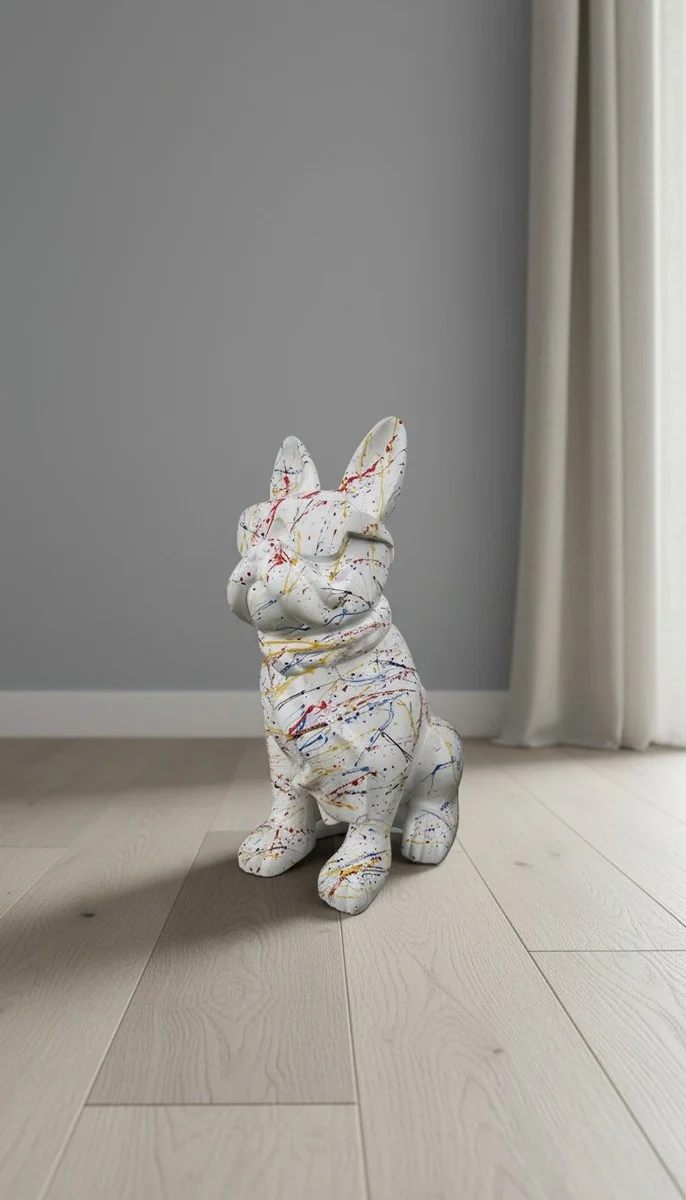 Casa Padrino Luxus Deko Skulptur Hund Bulldogge Brille Bunter Krawatte H. 80 cm - Deko Skulptur - Deko Figur - Tierfigur - Gartendeko