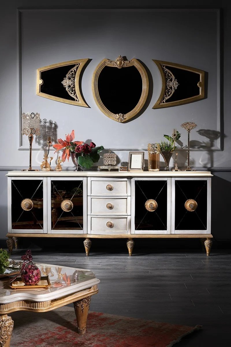 Casa Padrino Luxus Barock Wohnzimmer & Esszimmer Set Türkis / Weiß / Gold - Barockmöbel