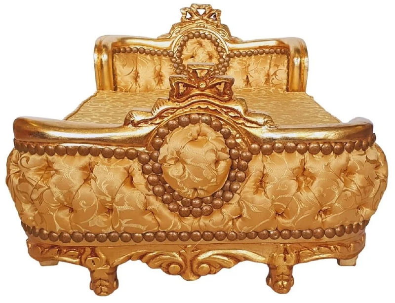 Casa Padrino Barock Hundebett Gold Muster / Gold - Handgefertigtes Antik Stil Hundebett - Prunkvolle Hunde Möbel im Barockstil - Antik Stil Tiermöbel - Barock Tiermöbel