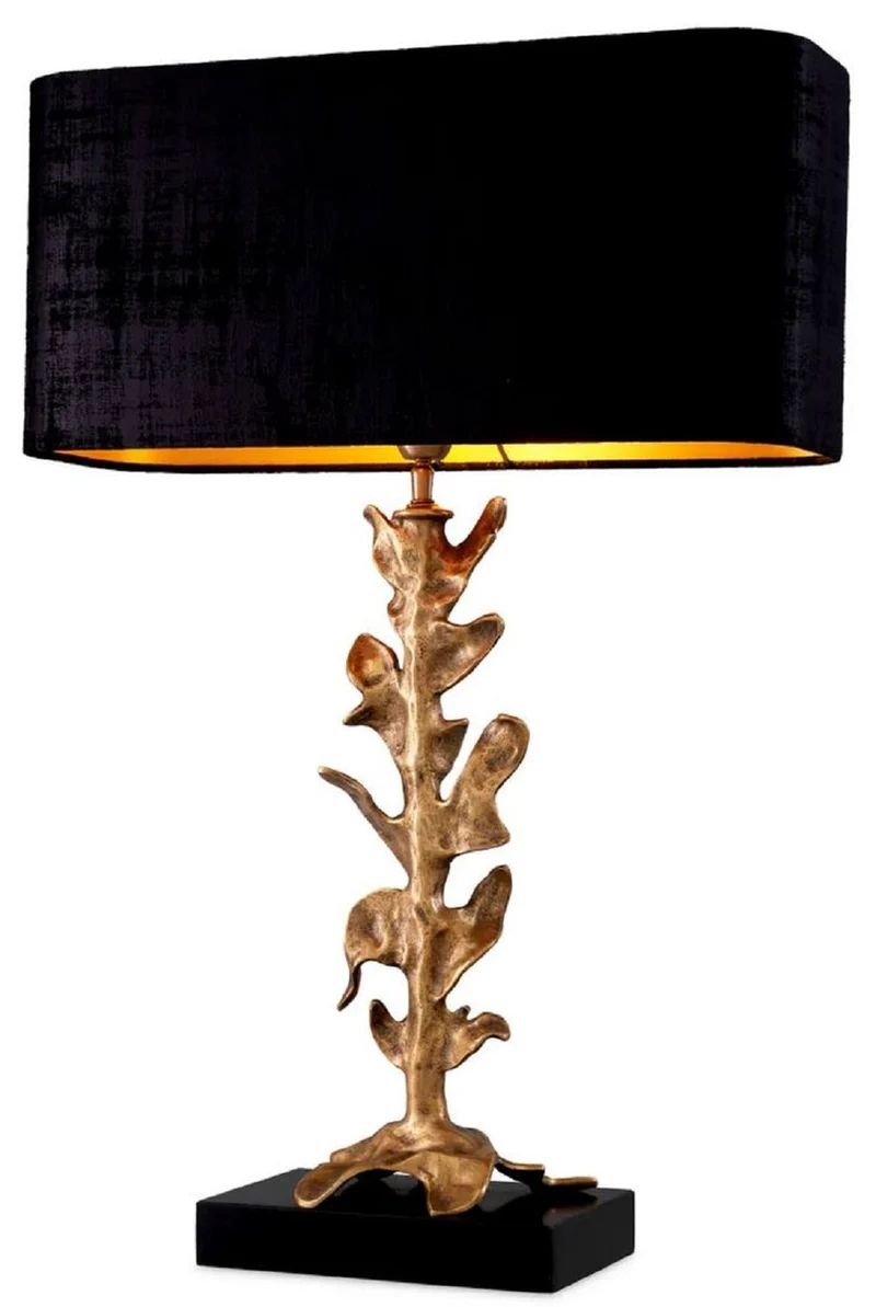Casa Padrino Luxus Tischleuchte Vintage Messing / Schwarz 50 x 22 x H. 79 cm - Schreibtischleuchte mit Lampenschirm und Granitsockel - Luxus Tischleuchten - Luxus Schreibtischleuchten