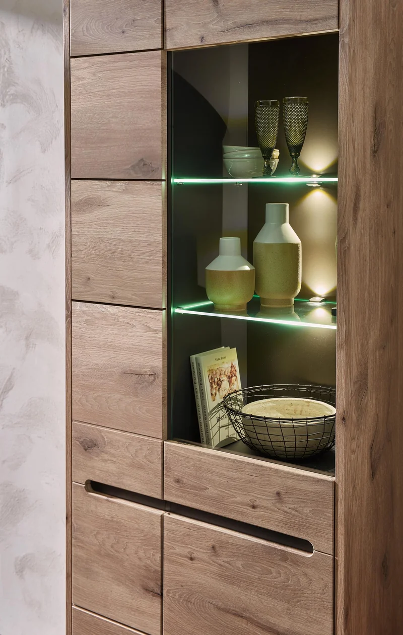 Vitrine BELLANO Viking Oak Nature mit LED