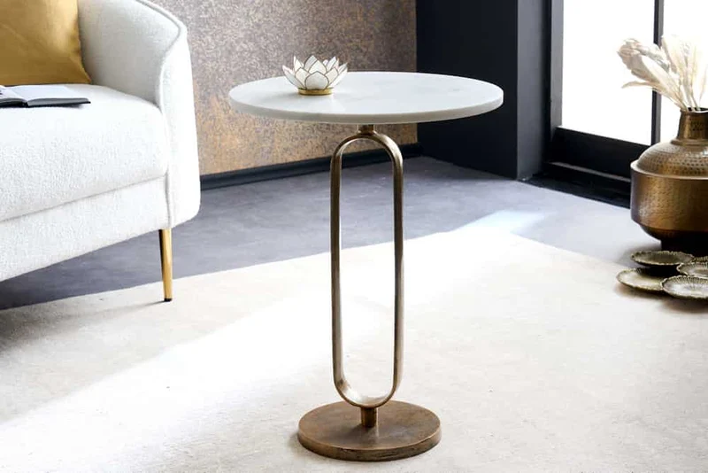 Eleganter Beistelltisch GRACE 60cm Marmor weiss Metall gold-antik