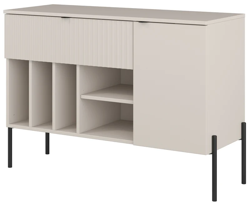 Einflügelige Kommode Ore mit Schublade, 105 cm, Kaschmirfarbe mit geriffelter Front