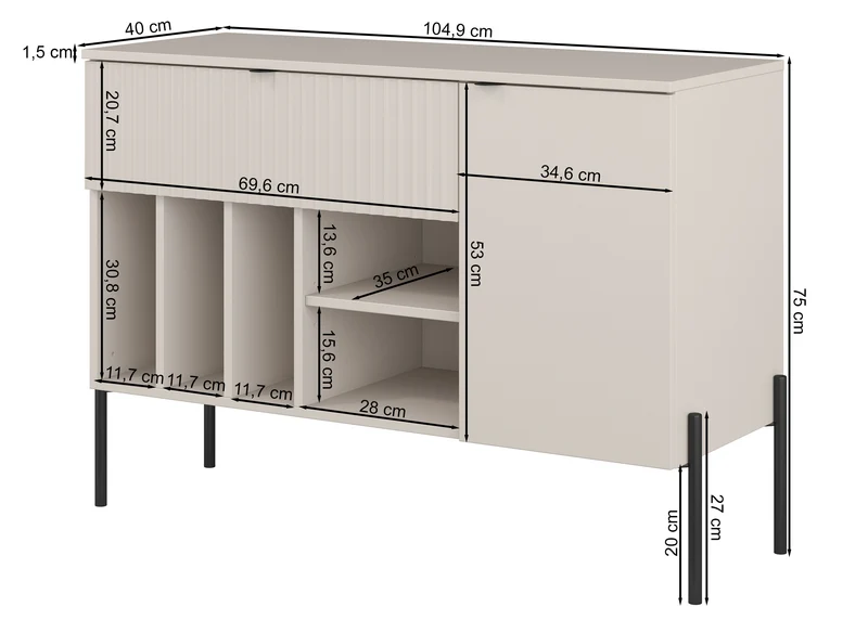 Einzeltür-Kommode Ore mit Schublade, 105 cm, Lindberg-Eiche/Kaschmir