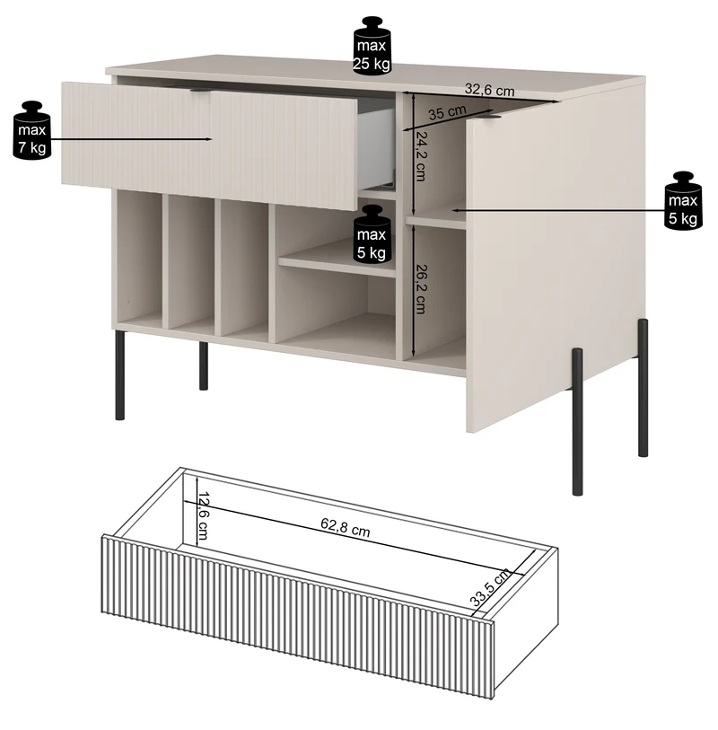 Einzeltür-Kommode Ore mit Schublade, 105 cm, Lindberg-Eiche/Kaschmir