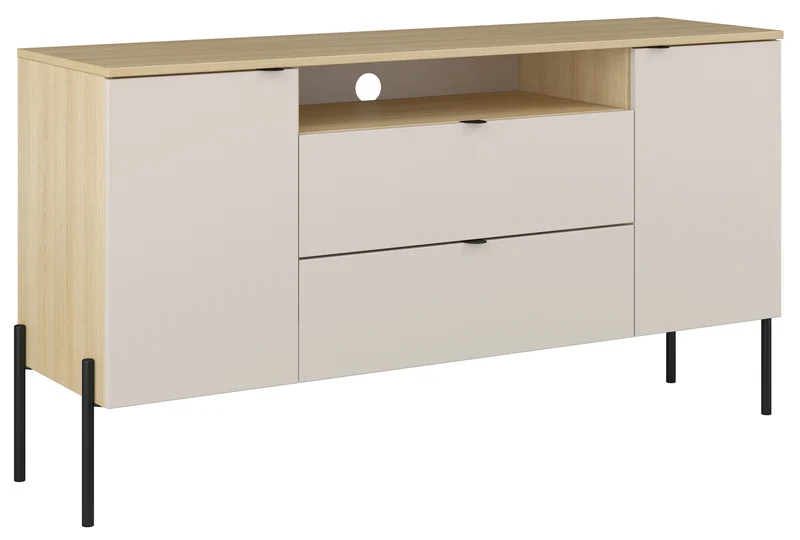 Zweiturige Kommode Ore mit zwei Schubladen, 140 cm, Lindberg-Eiche/Kaschmir