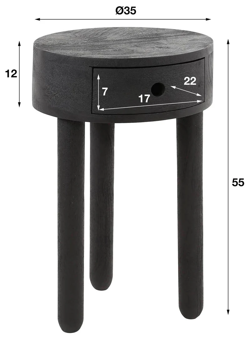 Beistelltisch Nachtkommode ROUND FULL WOOD Akazienholz Schwarz