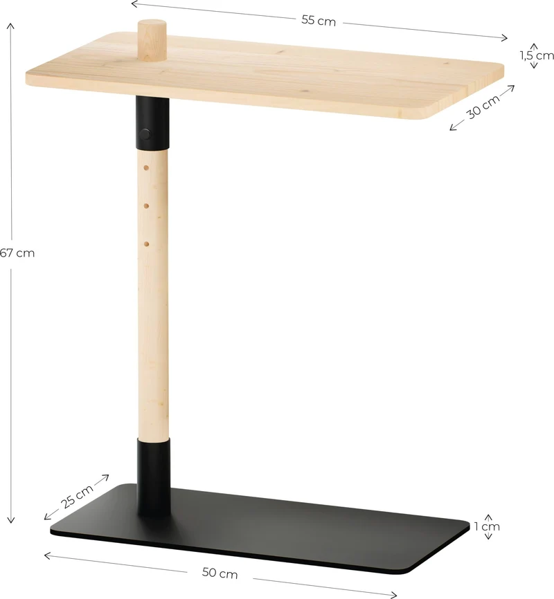 Beistelltisch ADJUST TABLE höhenverstellbar Kiefer natur lackiert