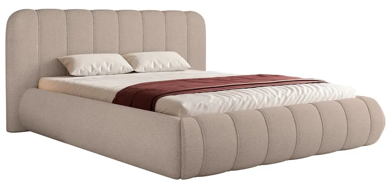 Gepolstertes Bett 200x200 cm Malunna mit Stauraum, Metallrahmen, hellbeige Chenille, pflegeleicht