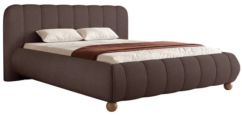 Polsterbett 160x200 cm Malunna mit Stauraum, Metallrahmen, brauner, pflegeleichter Chenille-Stoff, lackierte Buchenholz-Kugelbeine