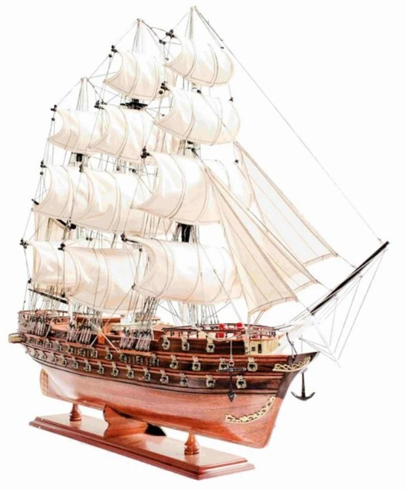 Casa Padrino Luxus Flaggschiff Napoleon mit Massivholz Ständer Braun 104 x 20 x H. 76 cm - Handgefertigt Deko Schiff Holzschiff Segelschiff Kriegsschiff Modellboot Modellschiff