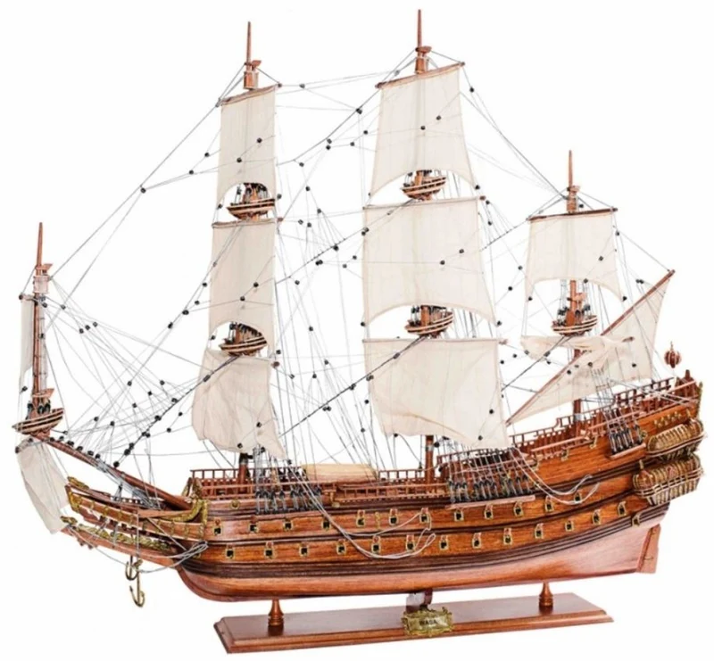 Casa Padrino Luxus Flaggschiff Wasa mit Massivholz Ständer Braun 50 x 10 x H. 73 cm - Handgefertigtes Deko Schiff Holzschiff Segelschiff Kriegsschiff - Deko Accessoires
