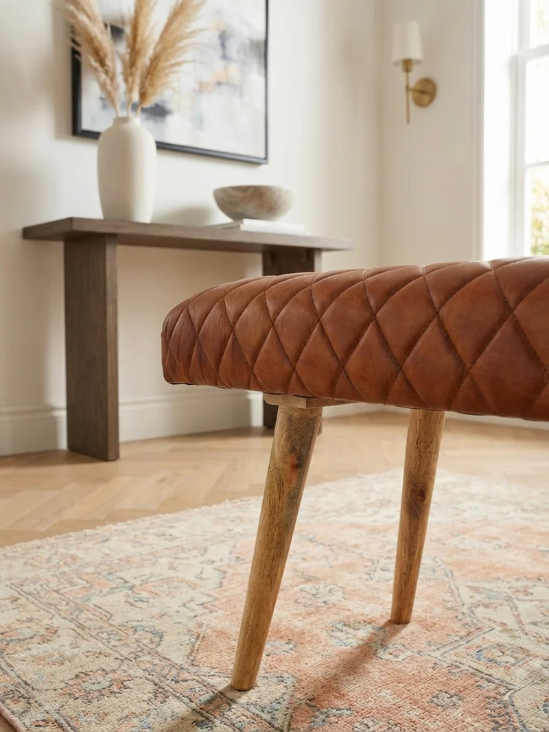 Sitzbank – Echtleder/Holz, Springbock-Stil