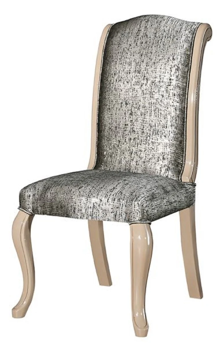 Casa Padrino Luxus Art Deco Esszimmerstuhl Set Silber / Schwarz / Beige - Handgefertigtes Küchen Stühle 6er Set - Art Deco Esszimmer Möbel