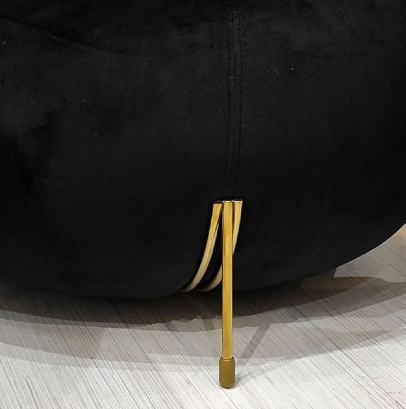 Casa Padrino Luxus Samt Rundhocker Schwarz / Gold Ø 80 x H. 40 cm - Moderner Runder Sitzhocker - Wohnzimmer Hocker - Moderne Wohnzimmer Möbel