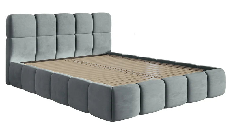 Gepolstertes Bett 180x200 cm Cloudy, grau, wasserabweisender, pflegeleichter Samtstoff