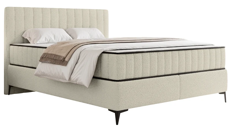 Kontinentales Bett 160x200 cm Mufasso mit Stauraum, hellbeiges Bouclé