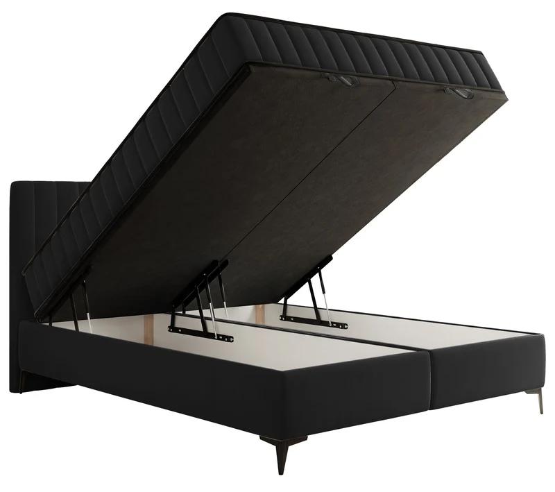 Kontinentalbett 160x200 cm Mufasso mit Stauraum, schwarzer hydrophober Samt