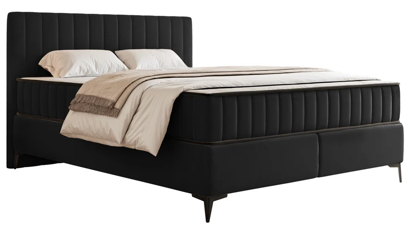 Kontinentalbett 180x200 cm Mufasso mit Stauraum, schwarzer Velours, wasserabweisend