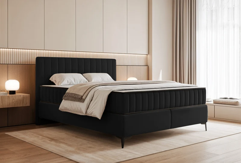 Kontinentalbett 180x200 cm Mufasso mit Stauraum, schwarzer Velours, wasserabweisend