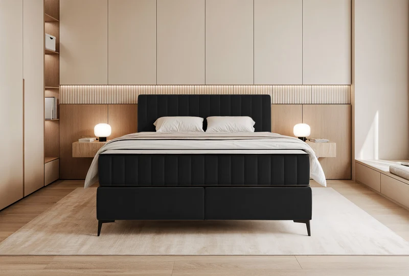 Kontinentalbett 180x200 cm Mufasso mit Stauraum, schwarzer Velours, wasserabweisend