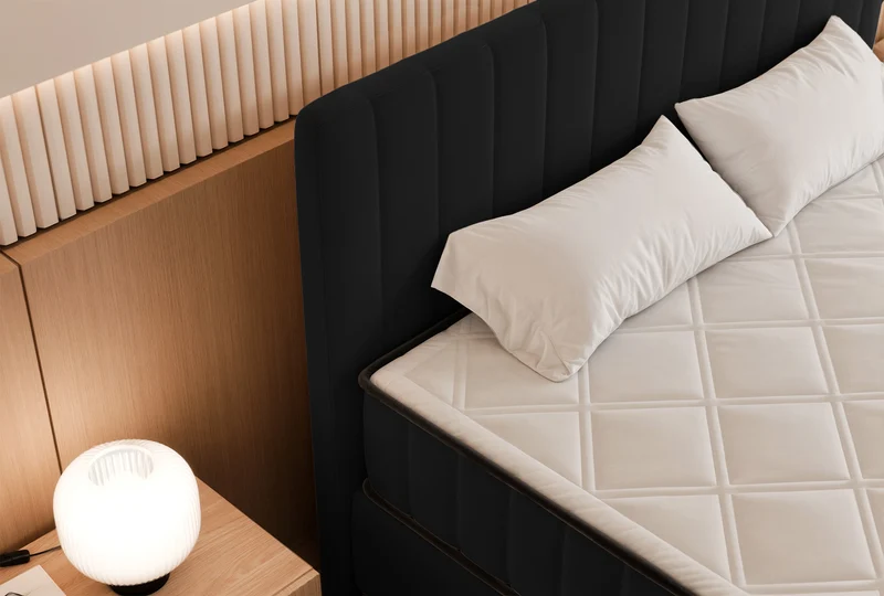 Kontinentalbett 180x200 cm Mufasso mit Stauraum, schwarzer Velours, wasserabweisend