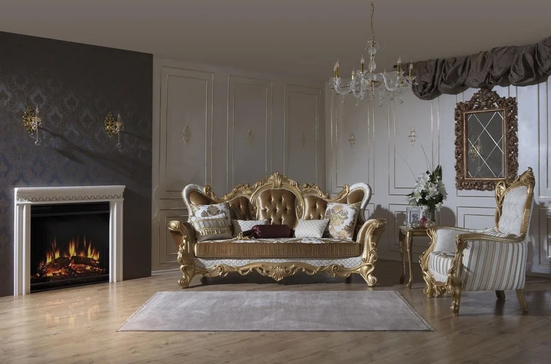 Casa Padrino Luxus Barock Wohnzimmer Set Gold / Weiß / Grau / Gold - 2 Sofas & 2 Sessel & 1 Couchtisch - Barock Wohnzimmer Möbel - Edel & Prunkvoll