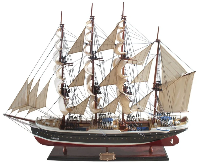 Casa Padrino Luxus Segelschiff Pamier mit Massivholz Ständer Schwarz / Weiß / Rot / Braun 97 x 30 x H. 70 cm - Handgefertigtes Deko Schiff Holzschiff - Deko Accessoires