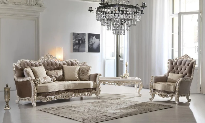 Casa Padrino Luxus Barock Couchtisch Braun / Weiß / Gold 125 x 87 x H. 48 cm - Rechteckiger Massivholz Wohnzimmertisch im Barockstil - Edle Barock Wohnzimmer Möbel