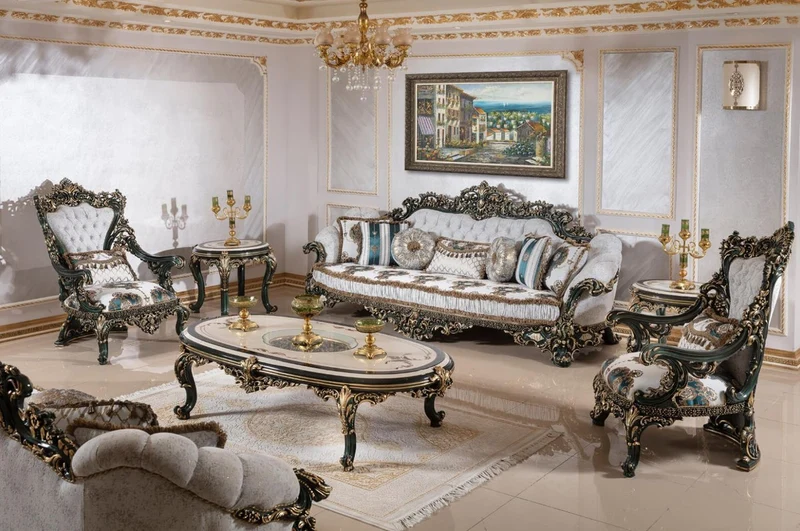 Casa Padrino Luxus Barock Sofa Weiß / Mehrfarbig / Grün / Gold - Prunkvolles Wohnzimmer Sofa mit elegantem Muster - Barock Wohnzimmer & Hotel Möbel - Edel & Prunkvoll