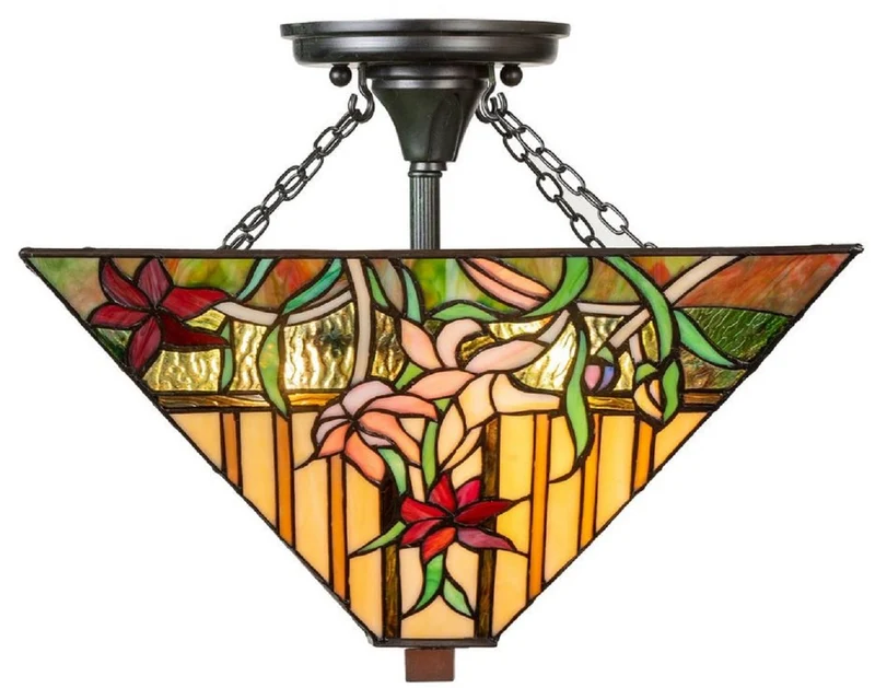 Casa Padrino Luxus Tiffany Deckenleuchte Mehrfarbig 40 x 40 x H. 34 cm - Tiffany Lampe mit handgefertigtem Glas Lampenschirm