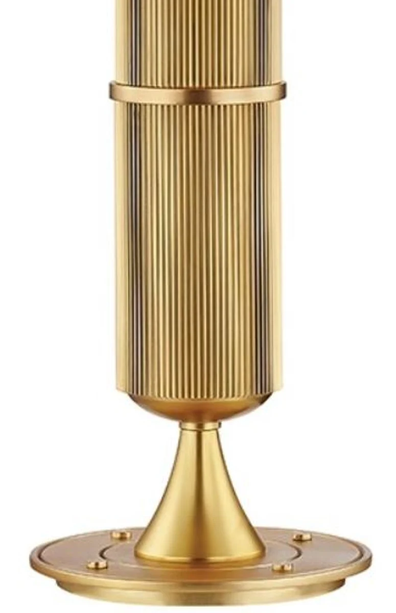 Casa Padrino Luxus Tischleuchte Antik Messing / Weiß Ø 38 x H. 71 cm - Tischlampe mit rundem Leinen Lampenschirm