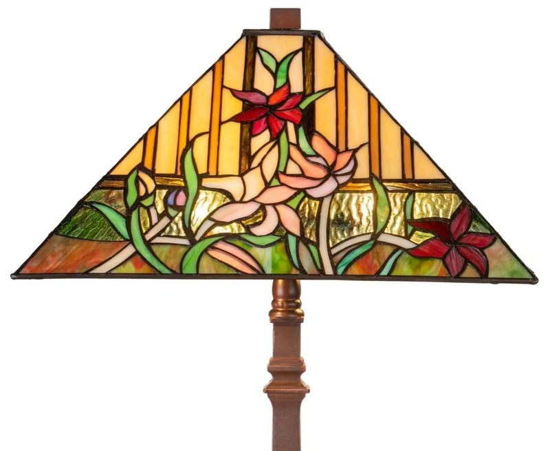 Casa Padrino Luxus Tiffany Tischleuchte mit Blumendesign Braun / Mehrfarbig 40 x 40 x H. 62 cm - Tiffany Lampe mit handgefertigtem Glas Lampenschirm