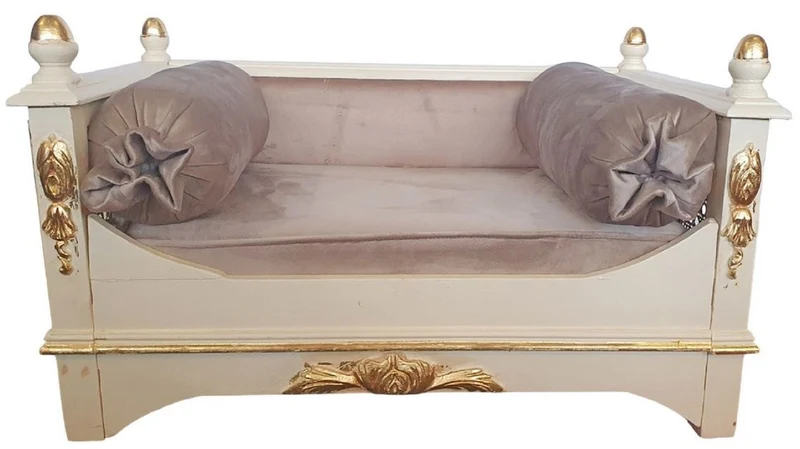 Casa Padrino Barock Hundebett Grau / Creme / Gold - Prunkvolles Antik Stil Hundebett - Handgefertigte Hunde Möbel im Barockstil - Antik Stil Tiermöbel - Barock Tiermöbel