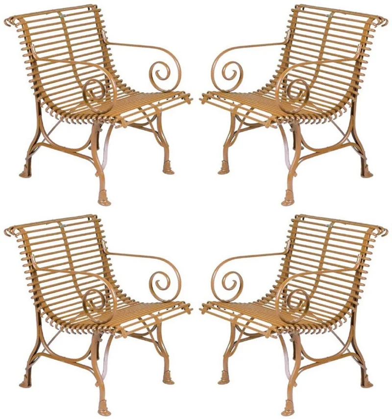 Casa Padrino Jugendstil Garten Stuhl 4er Set Braun 64 x 62 x H. 71 cm - Handgefertigte Schmiedeeisen Stühle mit Armlehnen - Nostalgische Schmiedeeisen Garten & Terrassen Möbel