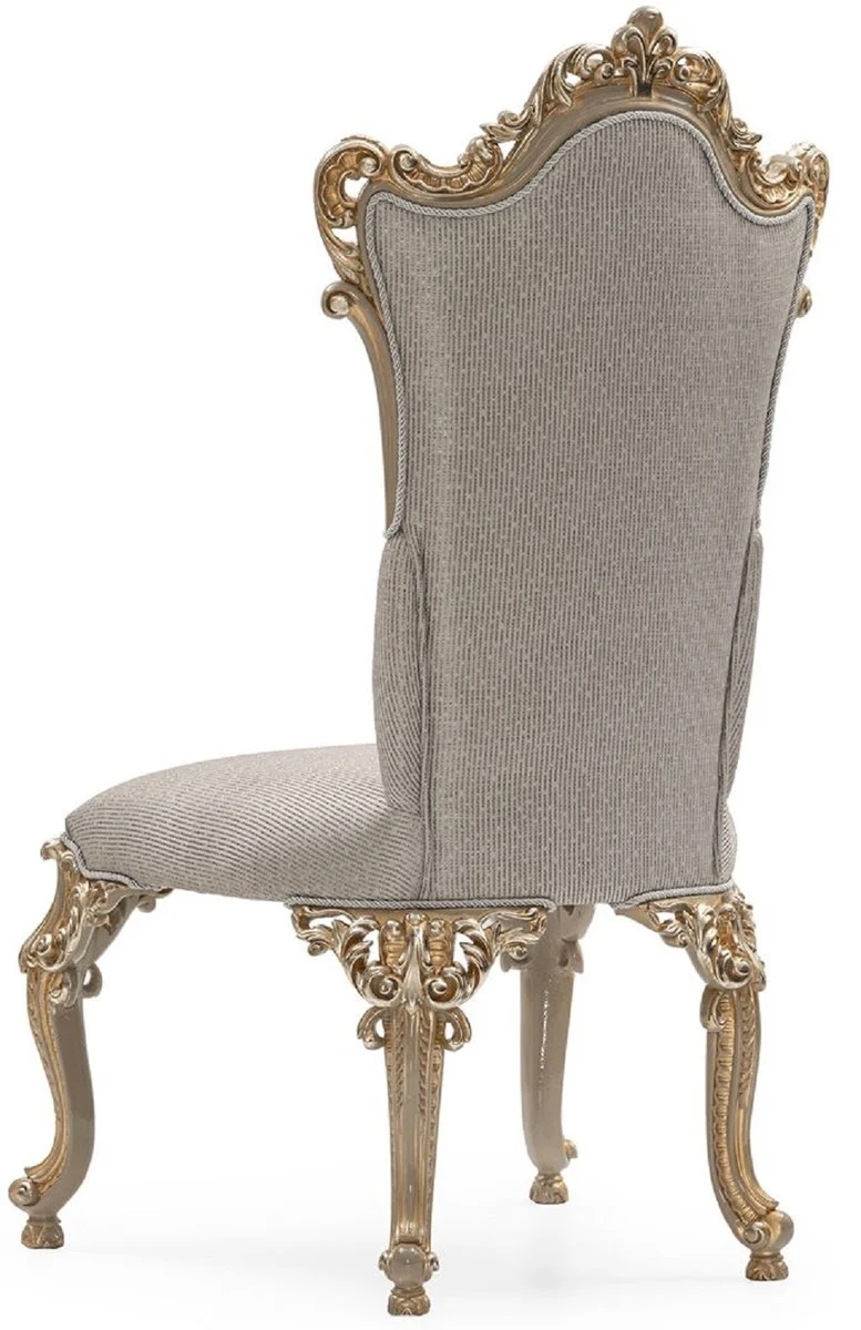 Casa Padrino Luxus Barock Esszimmer Stuhl 6er Set Silber / Grau / Gold - Prunkvolle Barockstil Küchen Stühle - Luxus Esszimmer Möbel im Barockstil - Barock Esszimmer Möbel - Barockstil Möbel