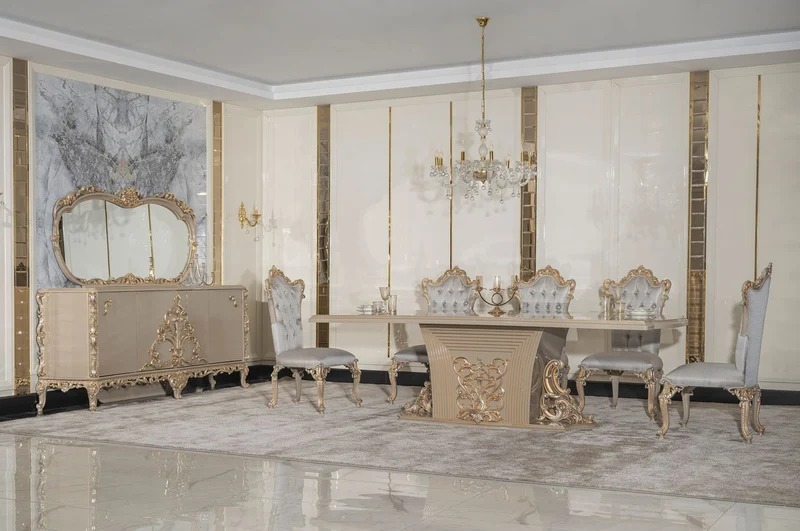 Casa Padrino Luxus Barock Esszimmer Stuhl 6er Set Silber / Grau / Gold - Prunkvolle Barockstil Küchen Stühle - Luxus Esszimmer Möbel im Barockstil - Barock Esszimmer Möbel - Barockstil Möbel