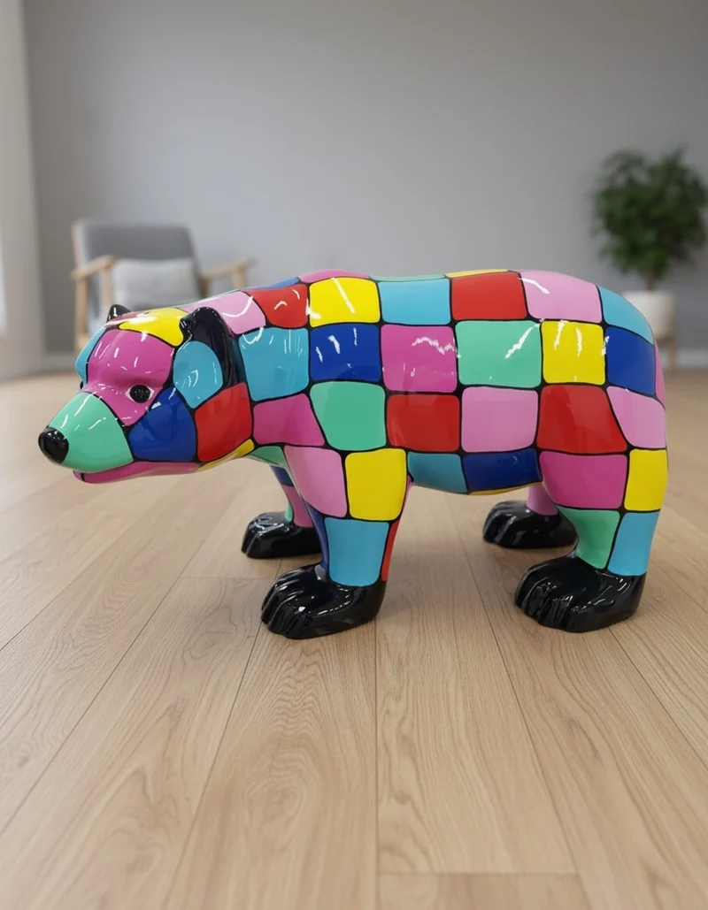 Casa Padrino Luxus Deko Skulptur Bär Multicolored SPOT H. 60 cm - Deko Skulptur - Deko Figur - Tierfigur - Gartendeko
