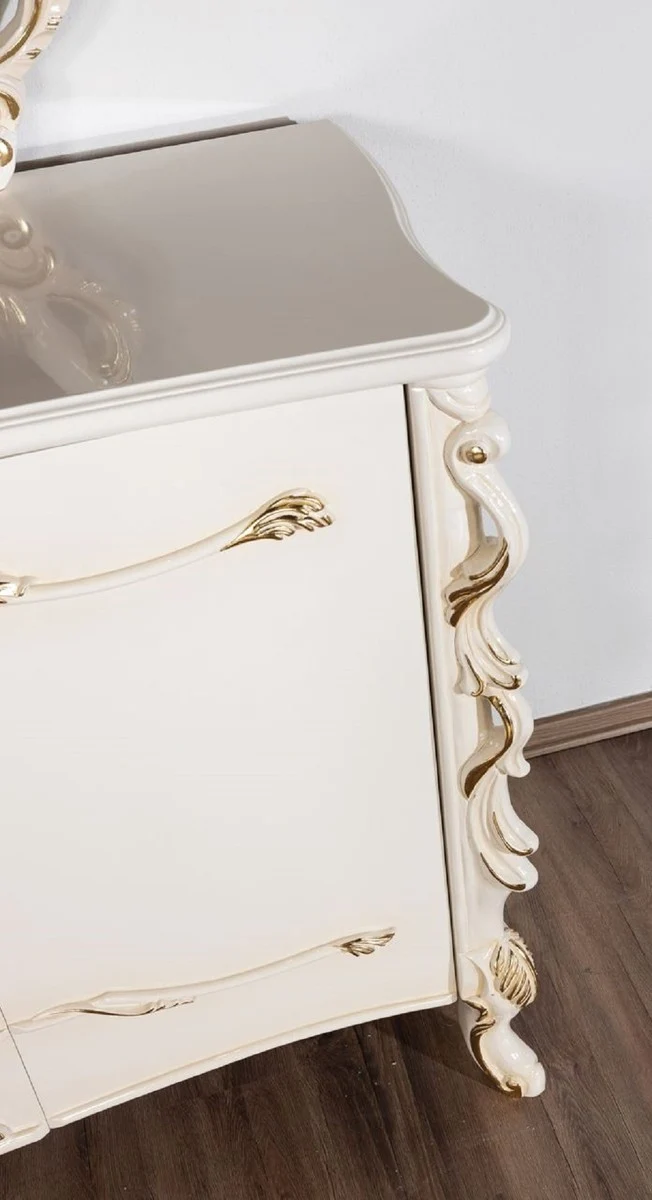 Casa Padrino Luxus Barock Sideboard Weiß / Gold - Barockstil Massivholz Schrank mit 4 Türen - Luxus Esszimmer Möbel im Barockstil - Barock Esszimmer Möbel - Barock Küchen Möbel