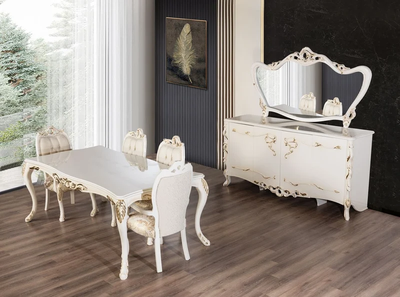 Casa Padrino Luxus Barock Sideboard Weiß / Gold - Barockstil Massivholz Schrank mit 4 Türen - Luxus Esszimmer Möbel im Barockstil - Barock Esszimmer Möbel - Barock Küchen Möbel