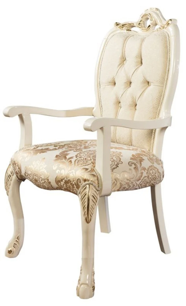 Casa Padrino Luxus Barock Esszimmer Stuhl 8er Set Weiß / Gold - Prunkvolle Barockstil Küchen Stühle - Barockstil Möbel - Luxus Esszimmer Möbel im Barockstil - Barock Esszimmer Möbel