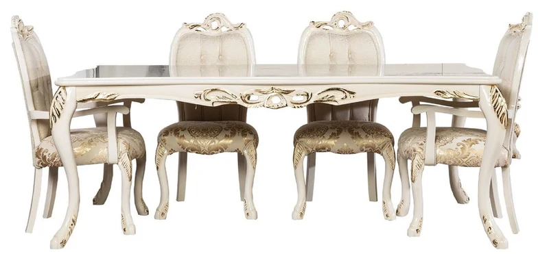 Casa Padrino Luxus Barock Esszimmer Stuhl 8er Set Weiß / Gold - Prunkvolle Barockstil Küchen Stühle - Barockstil Möbel - Luxus Esszimmer Möbel im Barockstil - Barock Esszimmer Möbel