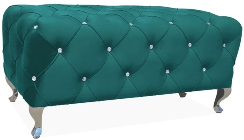 Casa Padrino Barock Sitzbank 100 x 50 x H. 46 cm - Verschiedene Farben - Gepolsterte Bank mit Glitzersteinen und Edelstahl Beinen - Barock Möbel