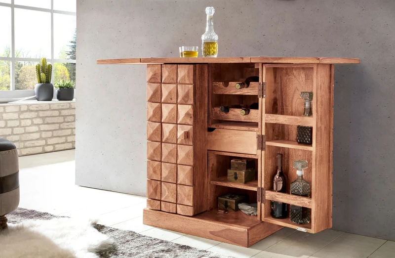 Hausbar LUCCA Akazie Massivholz Weinbar ausklappbar