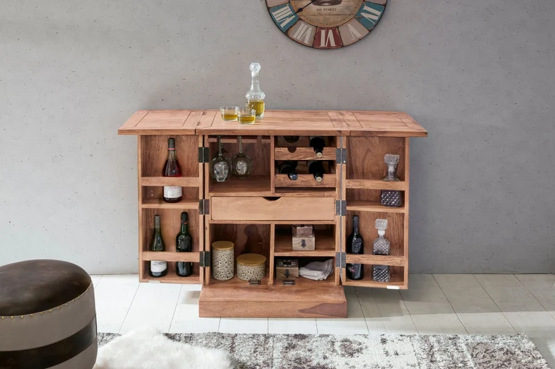 Hausbar LUCCA Akazie Massivholz Weinbar ausklappbar