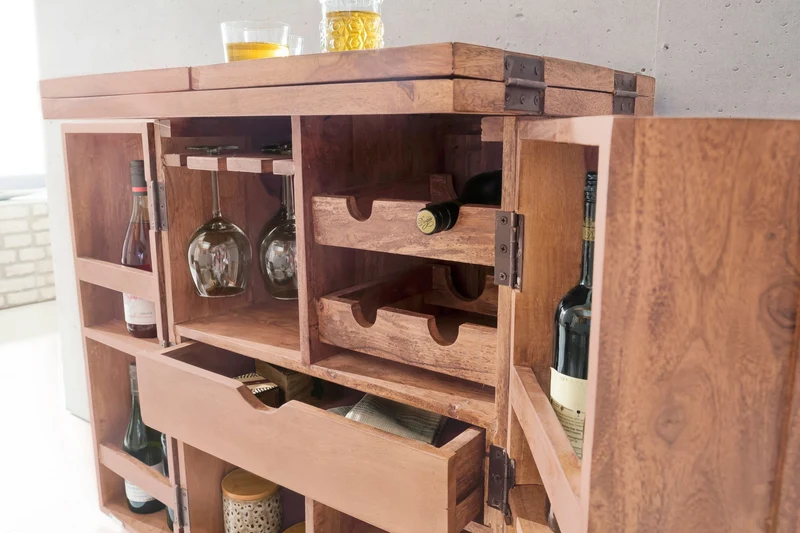 Hausbar LUCCA Akazie Massivholz Weinbar ausklappbar