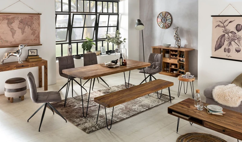 Hausbar LUCCA Sheesham Massivholz 65x91x50 cm Weinbar ausklappbar
