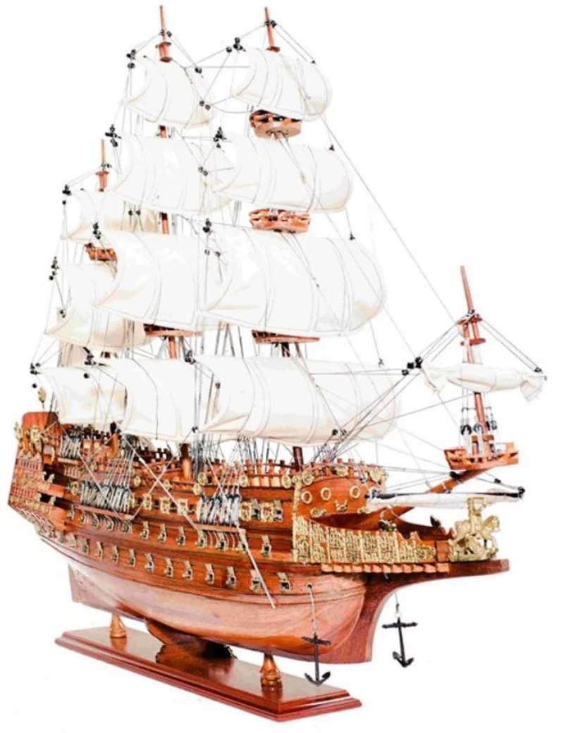Casa Padrino Luxus Flaggschiff Sovereign of the Seas mit Massivholz Ständer Braun 95 x 30 x H. 83 cm - Handgefertigtes Deko Schiff Holzschiff Segelschiff Kriegsschiff - Deko Accessoires